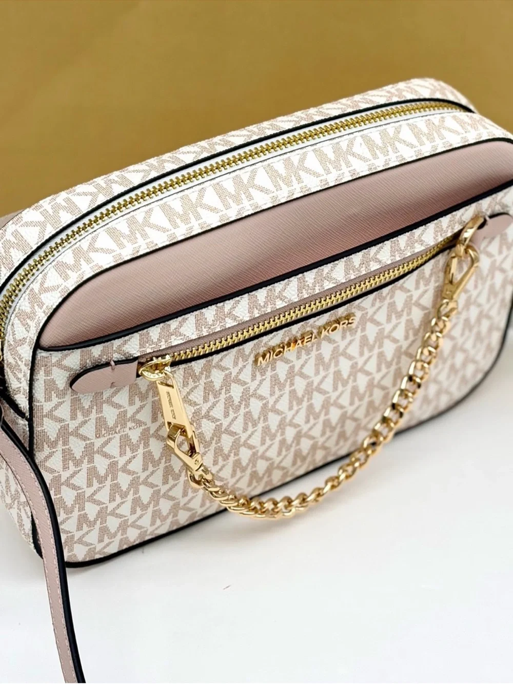 Michael Kors Jet Set Travel EW Crossbody Bag Optic White Rose Gold